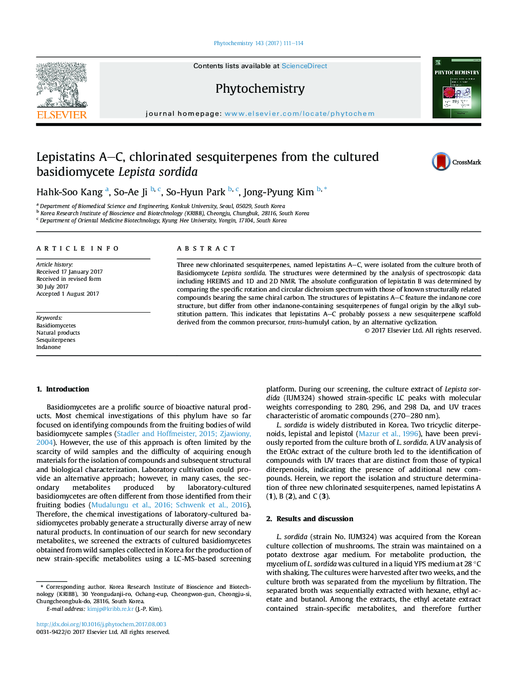 Lepistatins A-C, chlorinated sesquiterpenes from the cultured basidiomycete Lepista sordida