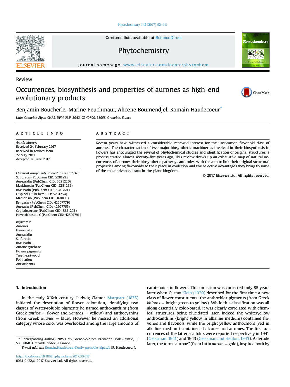 Occurrences, biosynthesis and properties of aurones as high-end evolutionary products