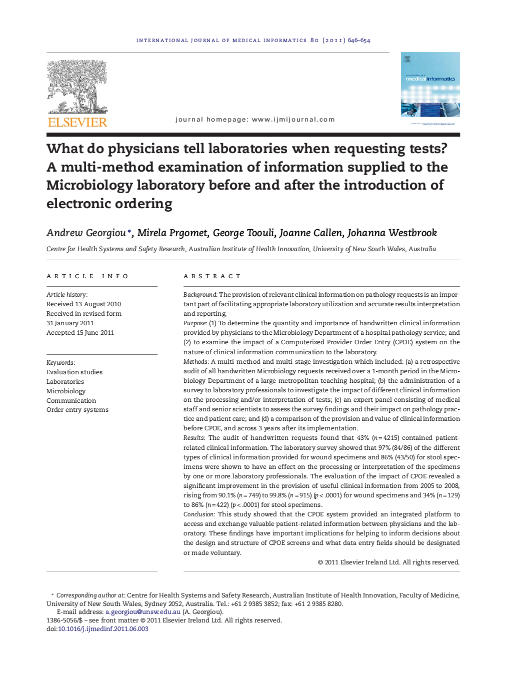 What do physicians tell laboratories when requesting tests? A multi-method examination of information supplied to the Microbiology laboratory before and after the introduction of electronic ordering