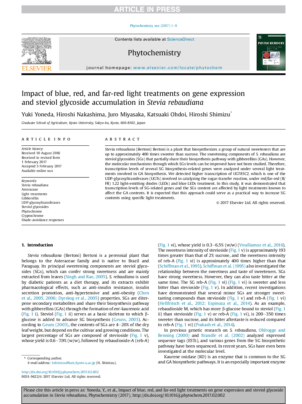 Impact of blue, red, and far-red light treatments on gene expression and steviol glycoside accumulation in Stevia rebaudiana