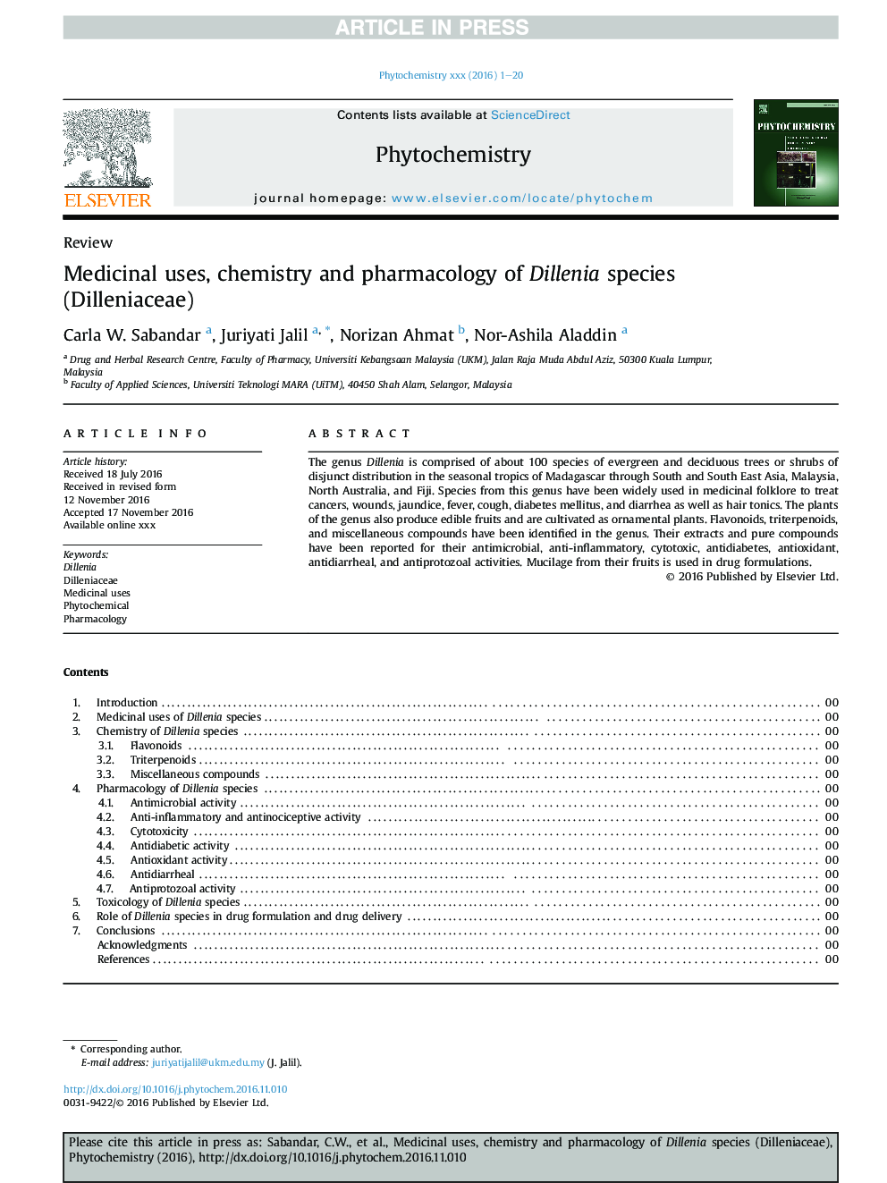 Medicinal uses, chemistry and pharmacology of Dillenia species (Dilleniaceae)