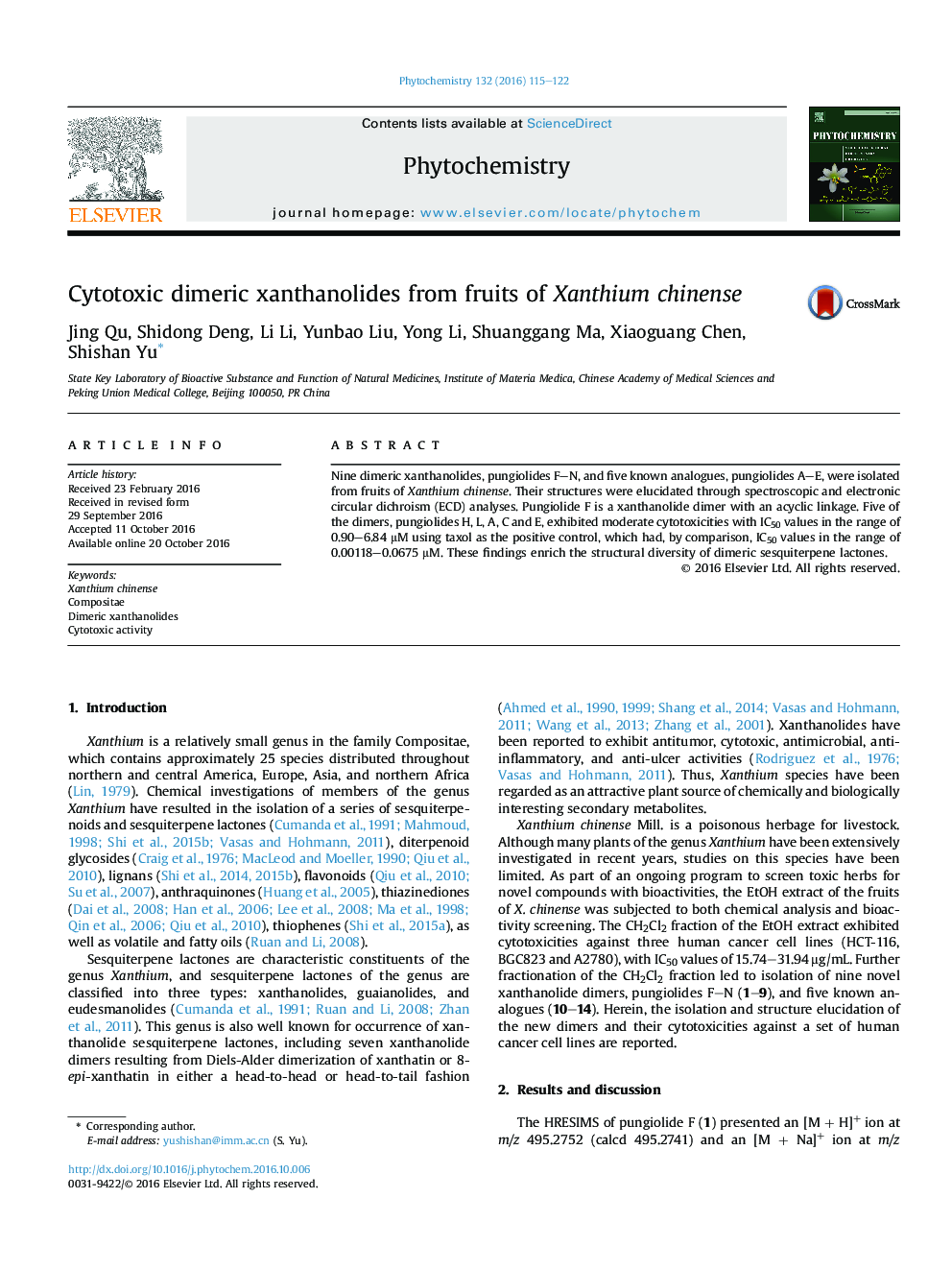 Cytotoxic dimeric xanthanolides from fruits of Xanthium chinense