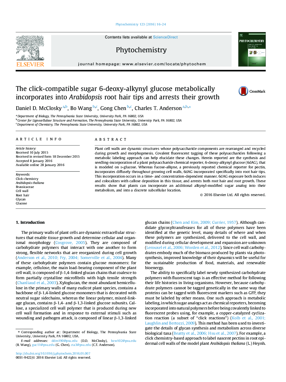 The click-compatible sugar 6-deoxy-alkynyl glucose metabolically incorporates into Arabidopsis root hair tips and arrests their growth