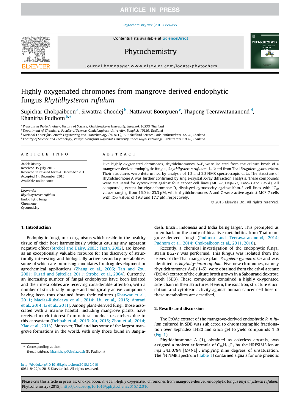 Highly oxygenated chromones from mangrove-derived endophytic fungus Rhytidhysteron rufulum