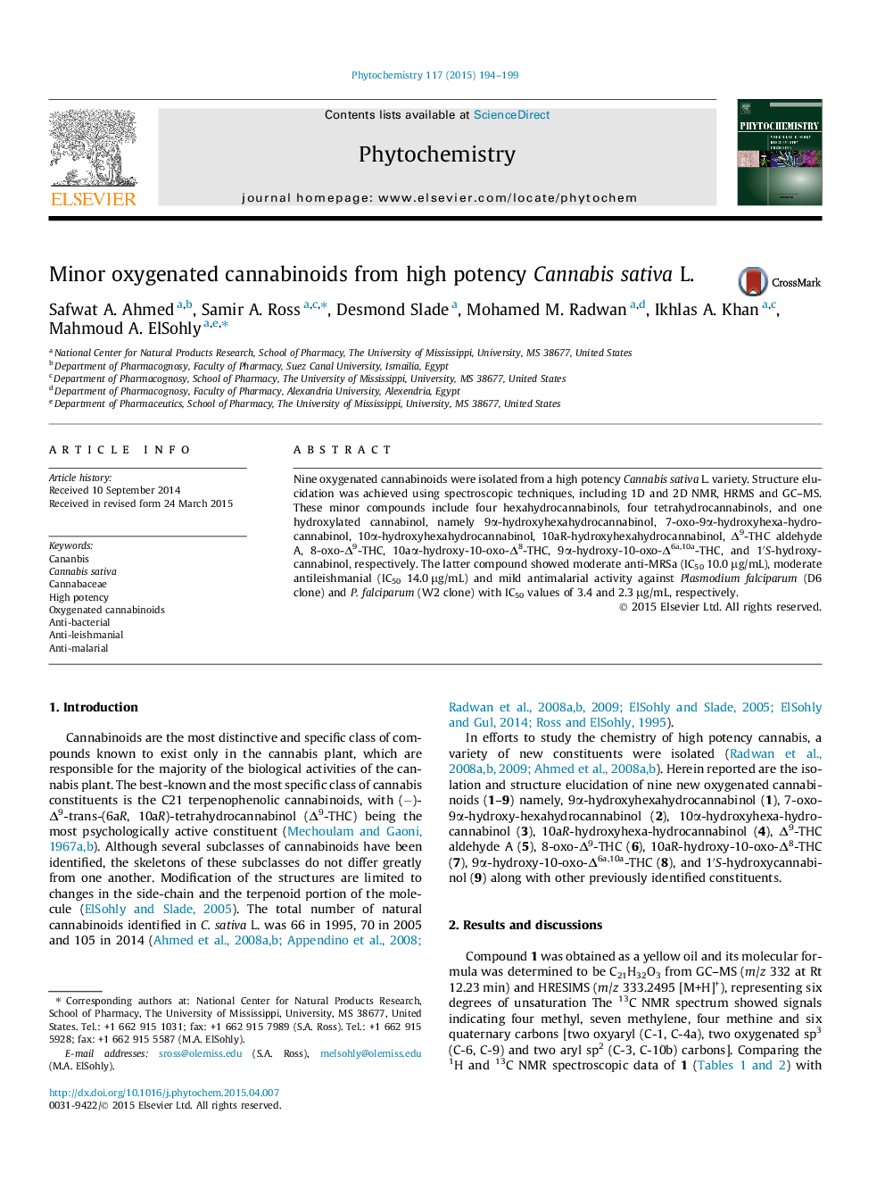 Minor oxygenated cannabinoids from high potency Cannabis sativa L.