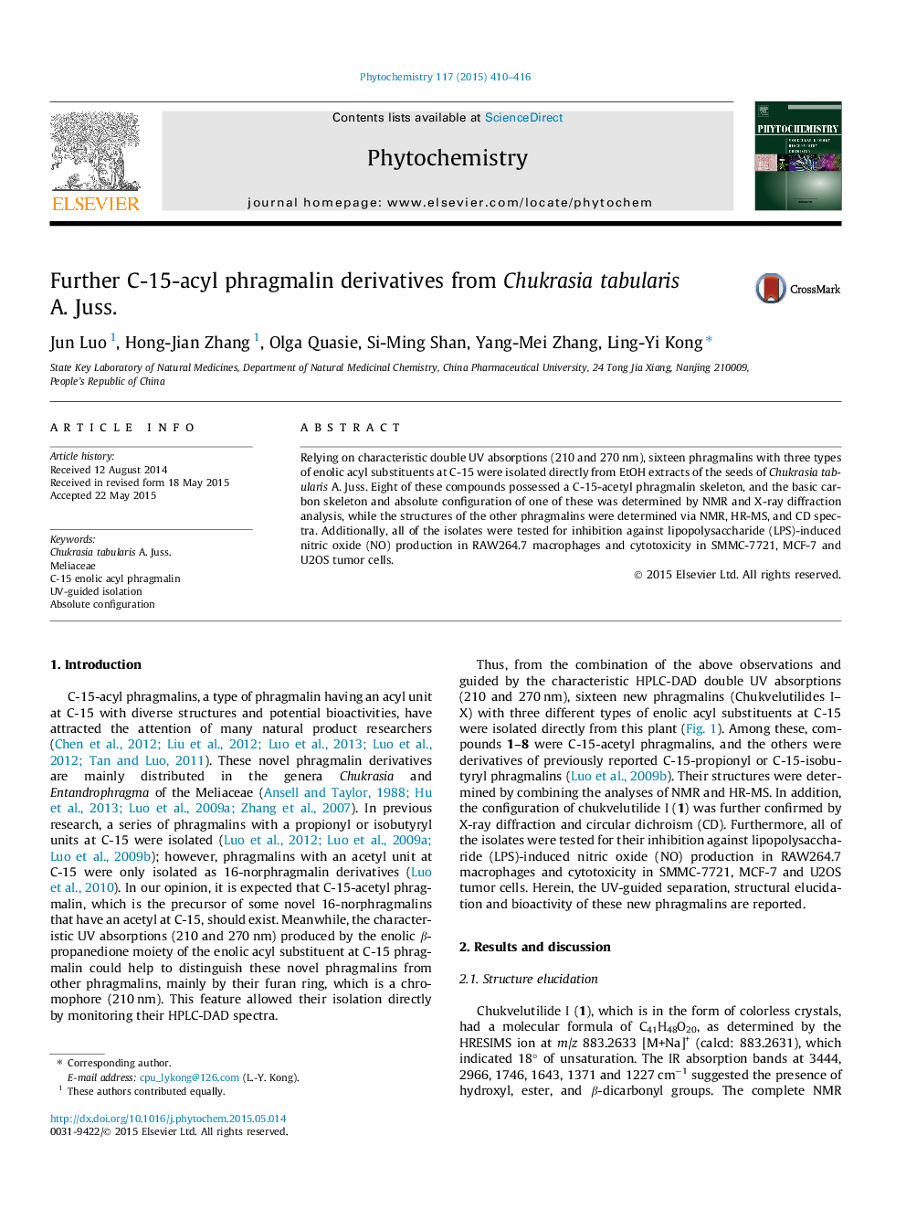 Further C-15-acyl phragmalin derivatives from Chukrasia tabularis A. Juss.