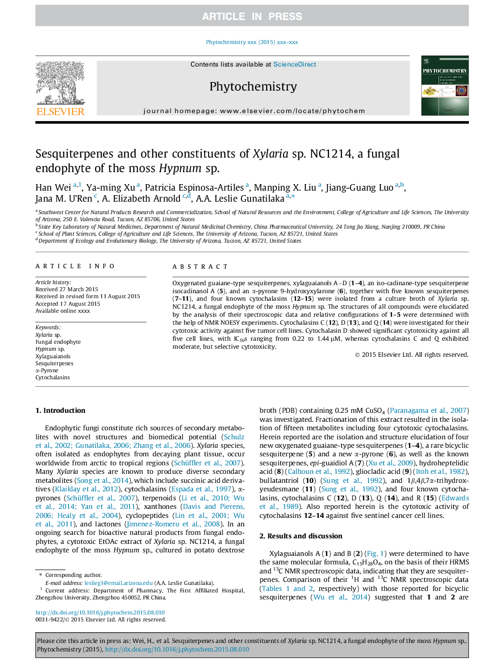 Sesquiterpenes and other constituents of Xylaria sp. NC1214, a fungal endophyte of the moss Hypnum sp.