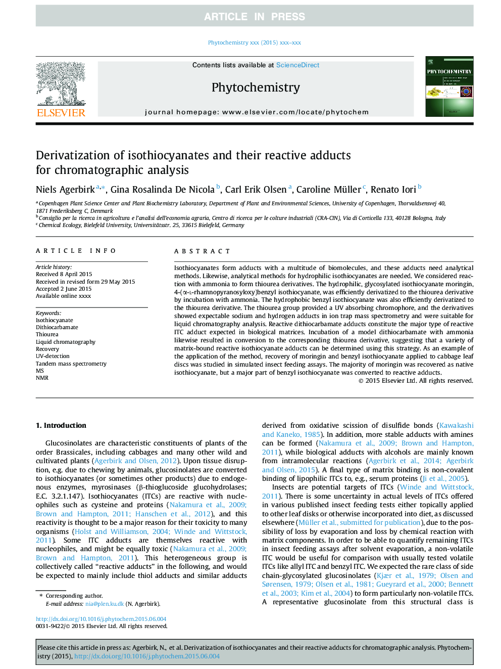 Derivatization of isothiocyanates and their reactive adducts for chromatographic analysis