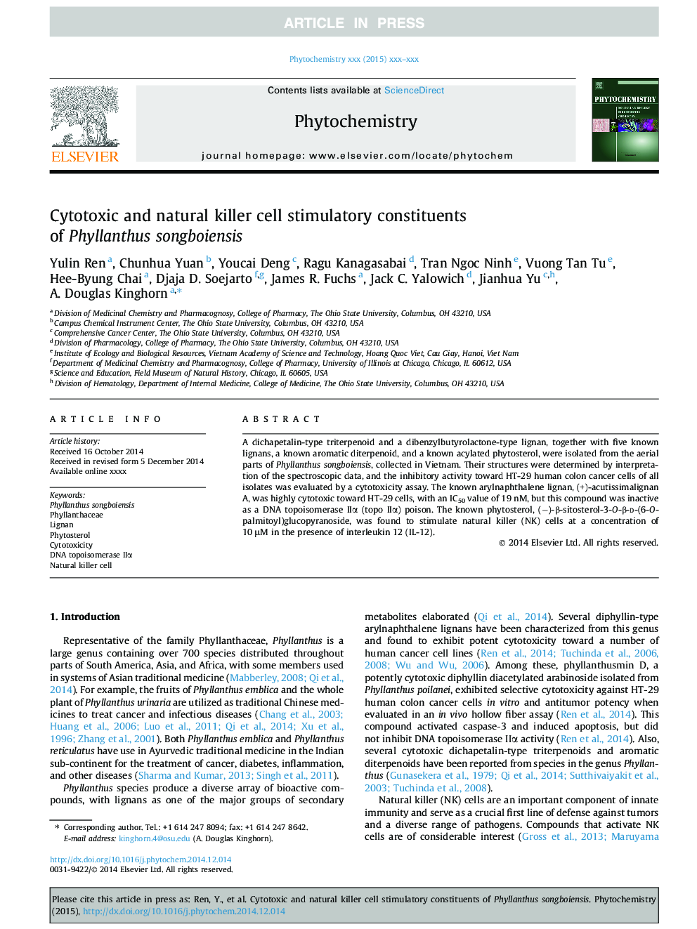 Cytotoxic and natural killer cell stimulatory constituents of Phyllanthus songboiensis