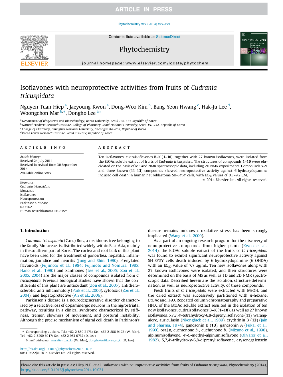 Isoflavones with neuroprotective activities from fruits of Cudrania tricuspidata