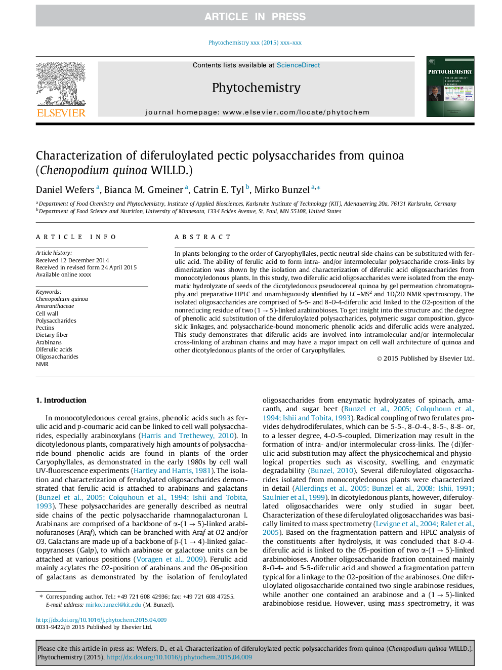 Characterization of diferuloylated pectic polysaccharides from quinoa (Chenopodium quinoa WILLD.)