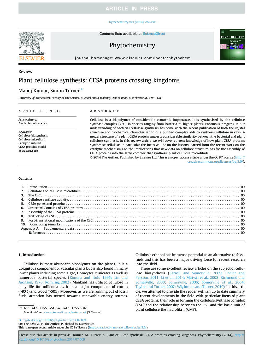 Plant cellulose synthesis: CESA proteins crossing kingdoms