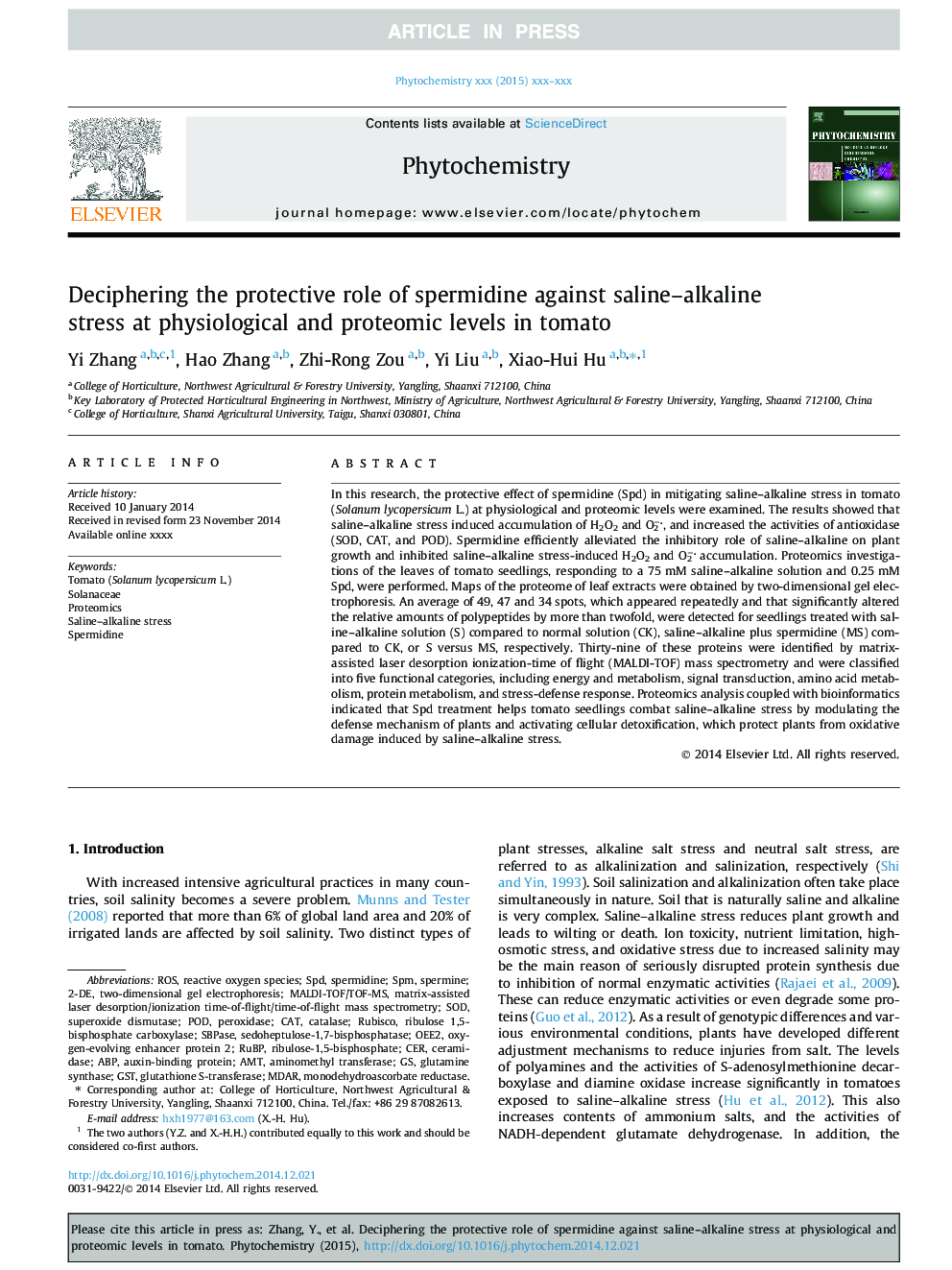 Deciphering the protective role of spermidine against saline-alkaline stress at physiological and proteomic levels in tomato