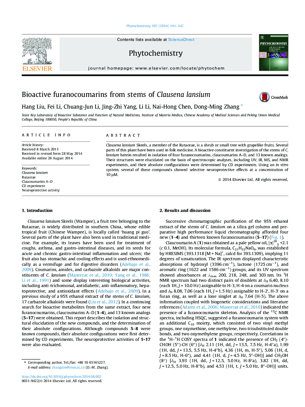 Bioactive furanocoumarins from stems of Clausena lansium