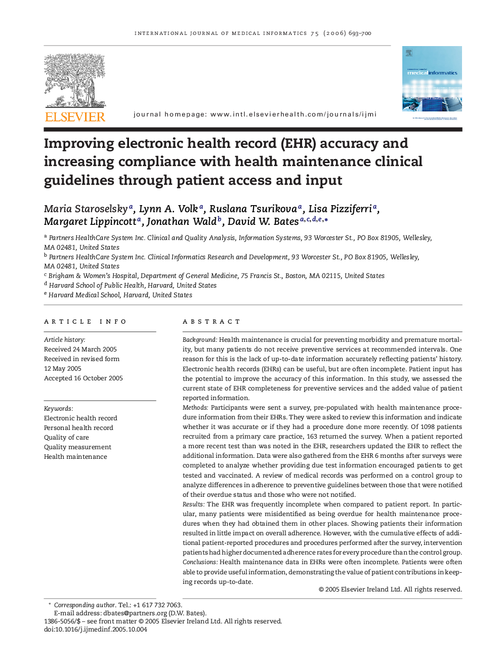 Improving electronic health record (EHR) accuracy and increasing compliance with health maintenance clinical guidelines through patient access and input