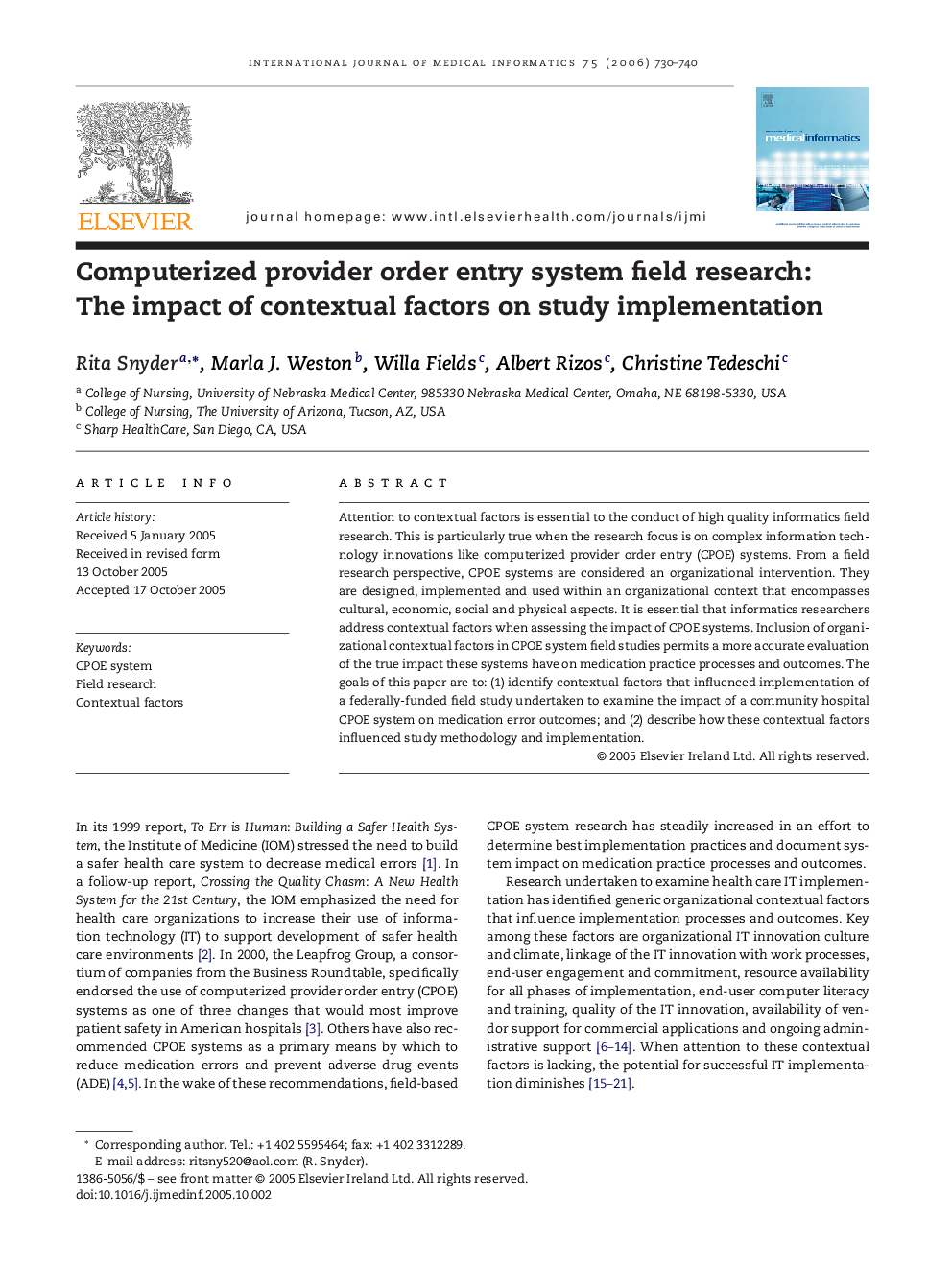 Computerized provider order entry system field research: The impact of contextual factors on study implementation