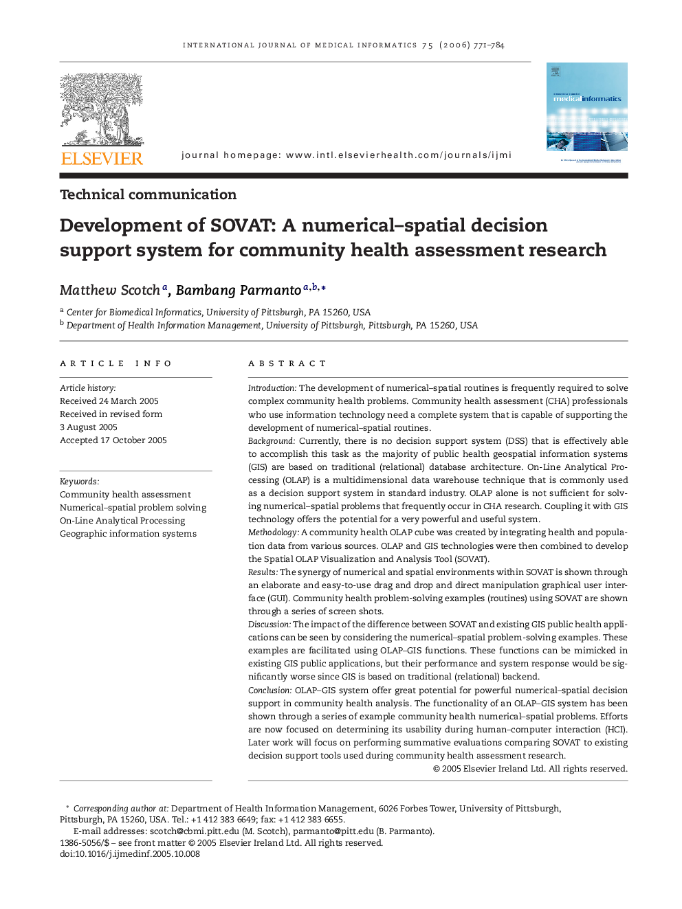 Development of SOVAT: A numerical–spatial decision support system for community health assessment research