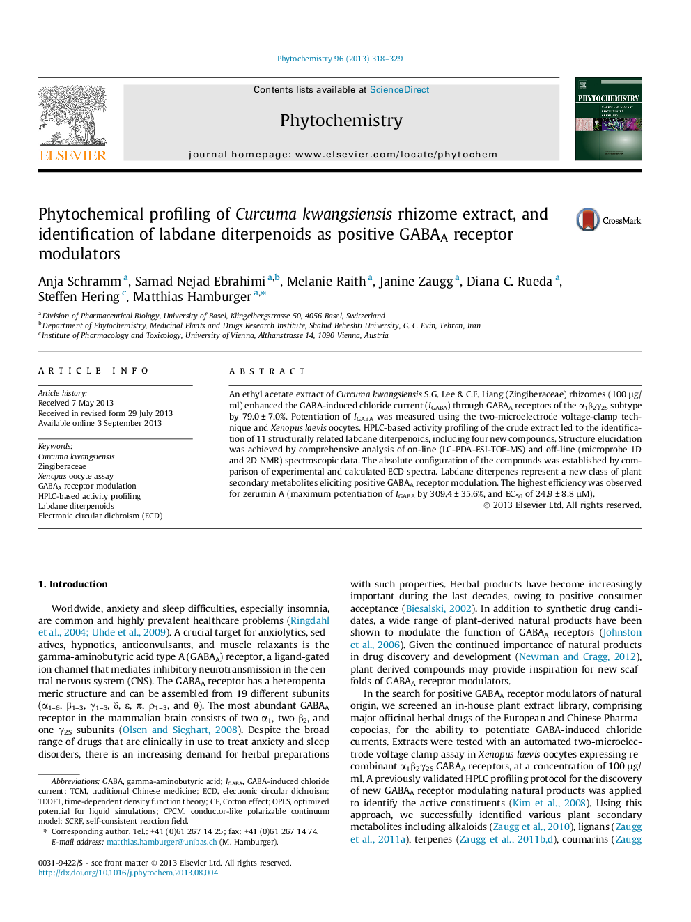 Phytochemical profiling of Curcuma kwangsiensis rhizome extract, and identification of labdane diterpenoids as positive GABAA receptor modulators