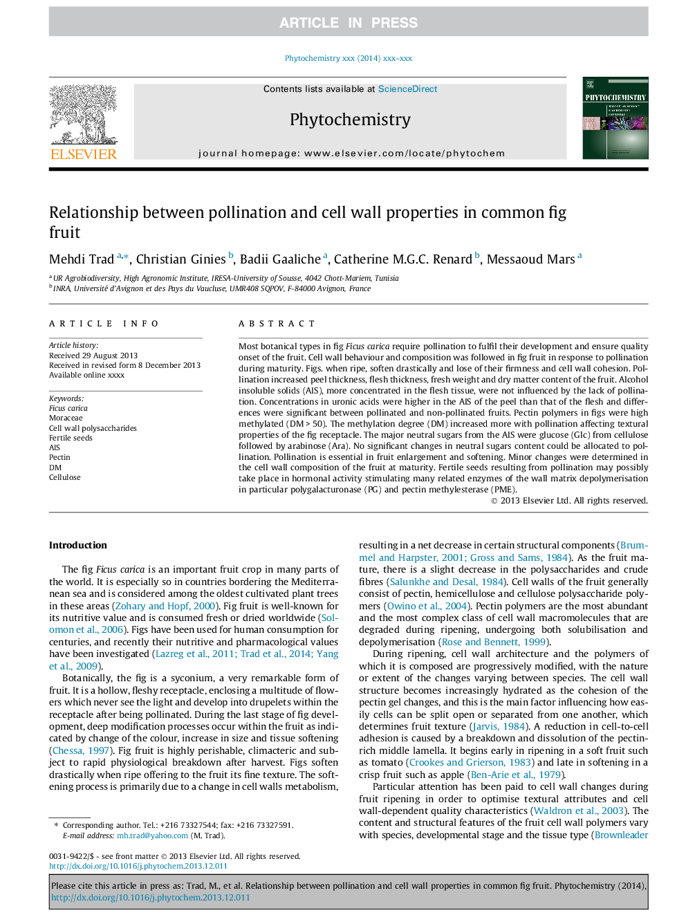 Relationship between pollination and cell wall properties in common fig fruit