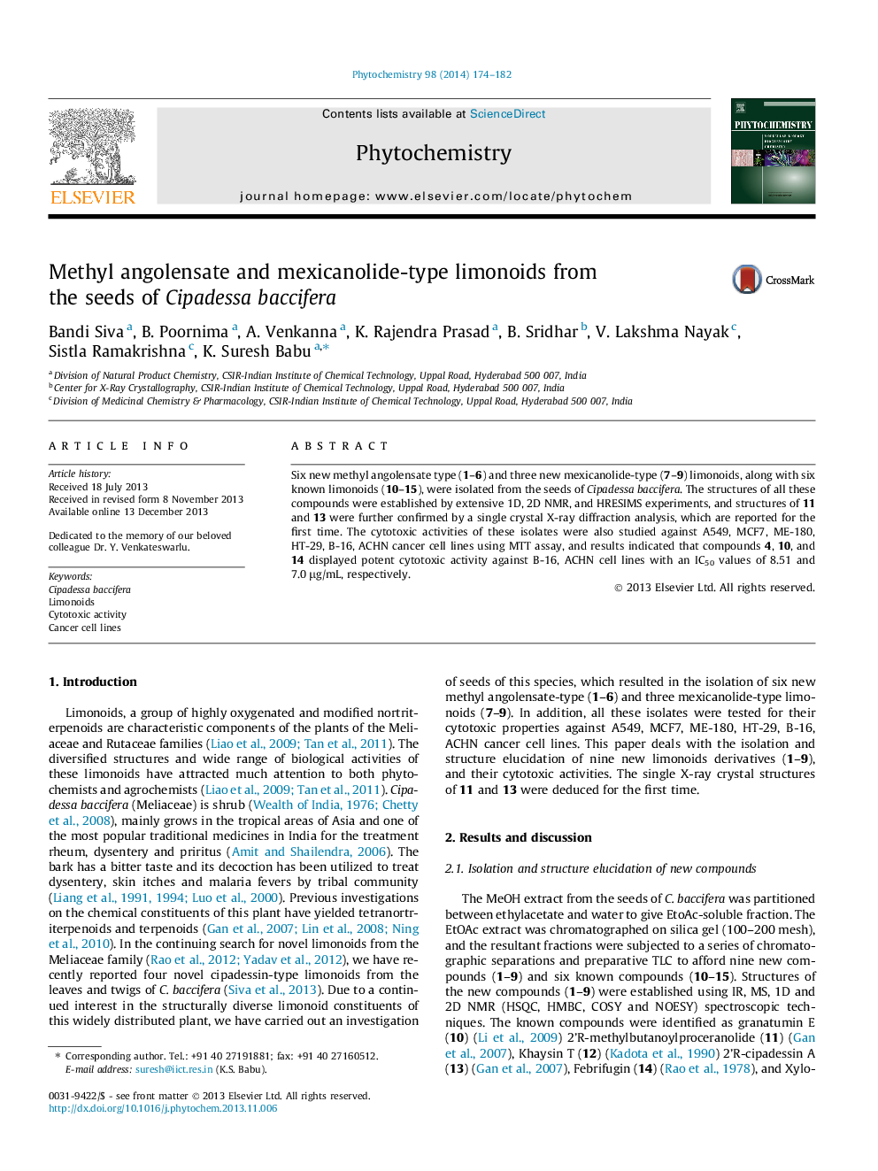 Methyl angolensate and mexicanolide-type limonoids from the seeds of Cipadessa baccifera