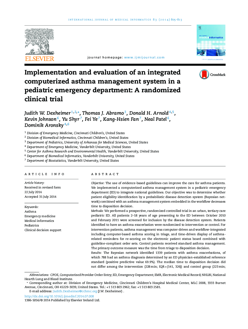 Implementation and evaluation of an integrated computerized asthma management system in a pediatric emergency department: A randomized clinical trial