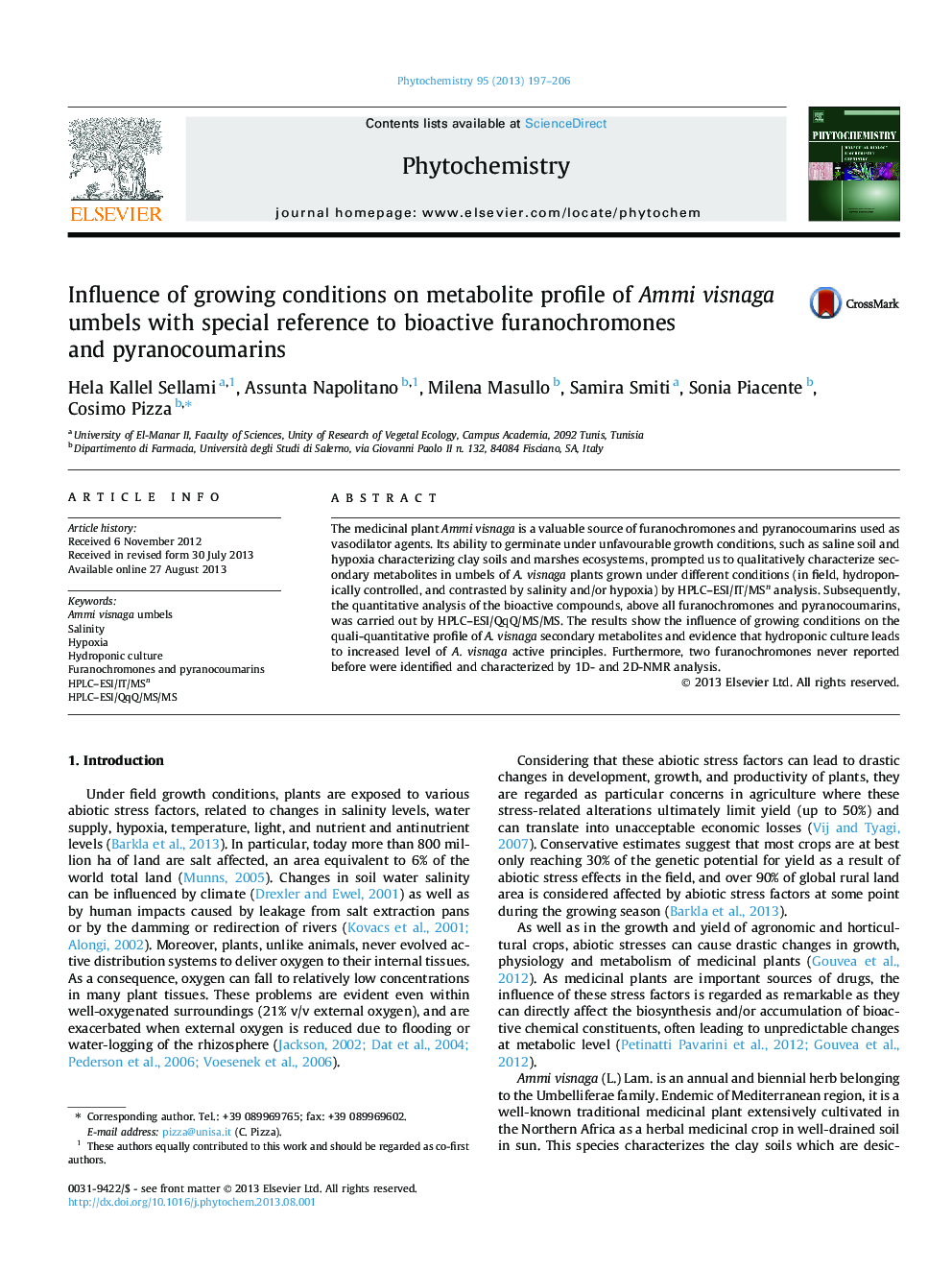 Influence of growing conditions on metabolite profile of Ammi visnaga umbels with special reference to bioactive furanochromones and pyranocoumarins