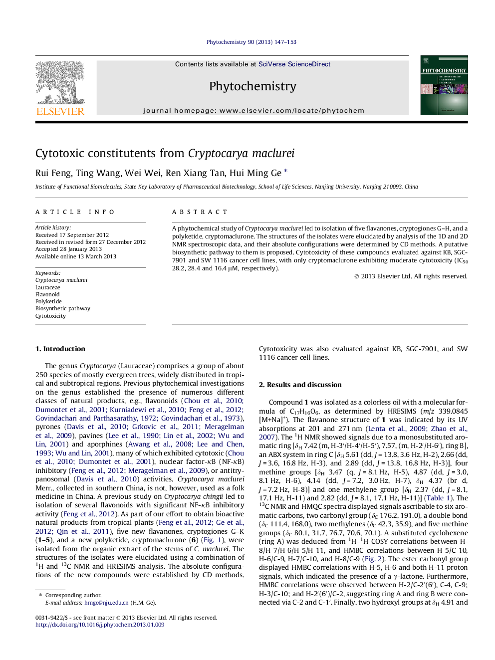 ترکیبات سیتوتوکسی از کریپتوکاریا ماکلوری 