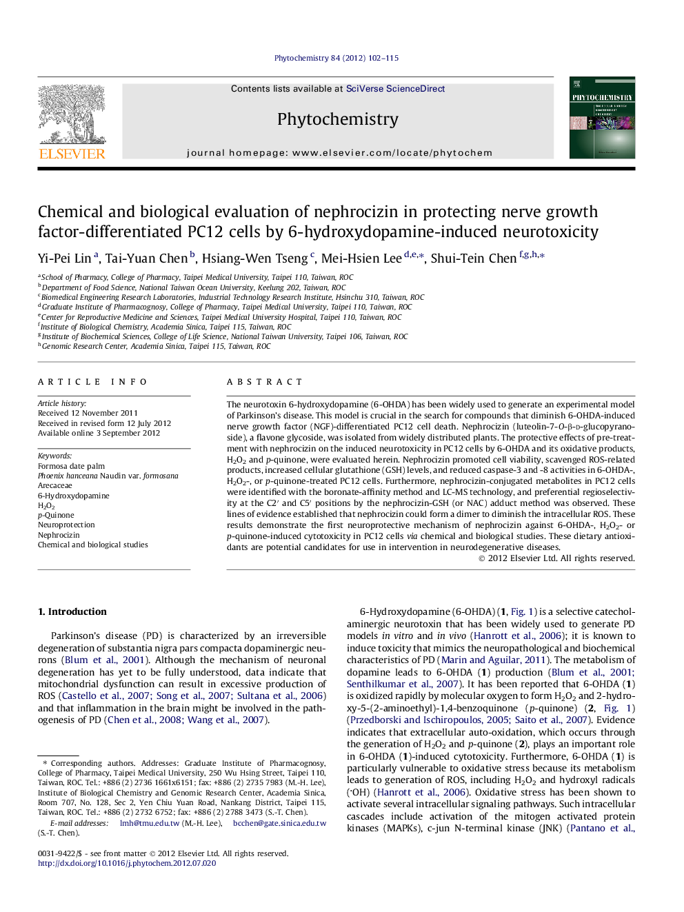 Chemical and biological evaluation of nephrocizin in protecting nerve growth factor-differentiated PC12 cells by 6-hydroxydopamine-induced neurotoxicity