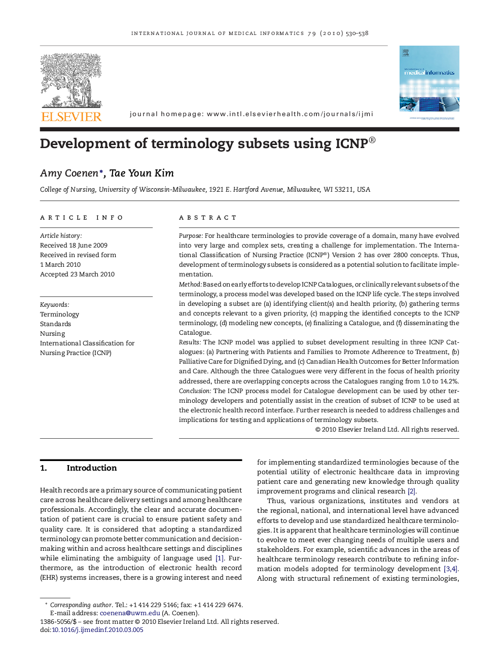 Development of terminology subsets using ICNP®