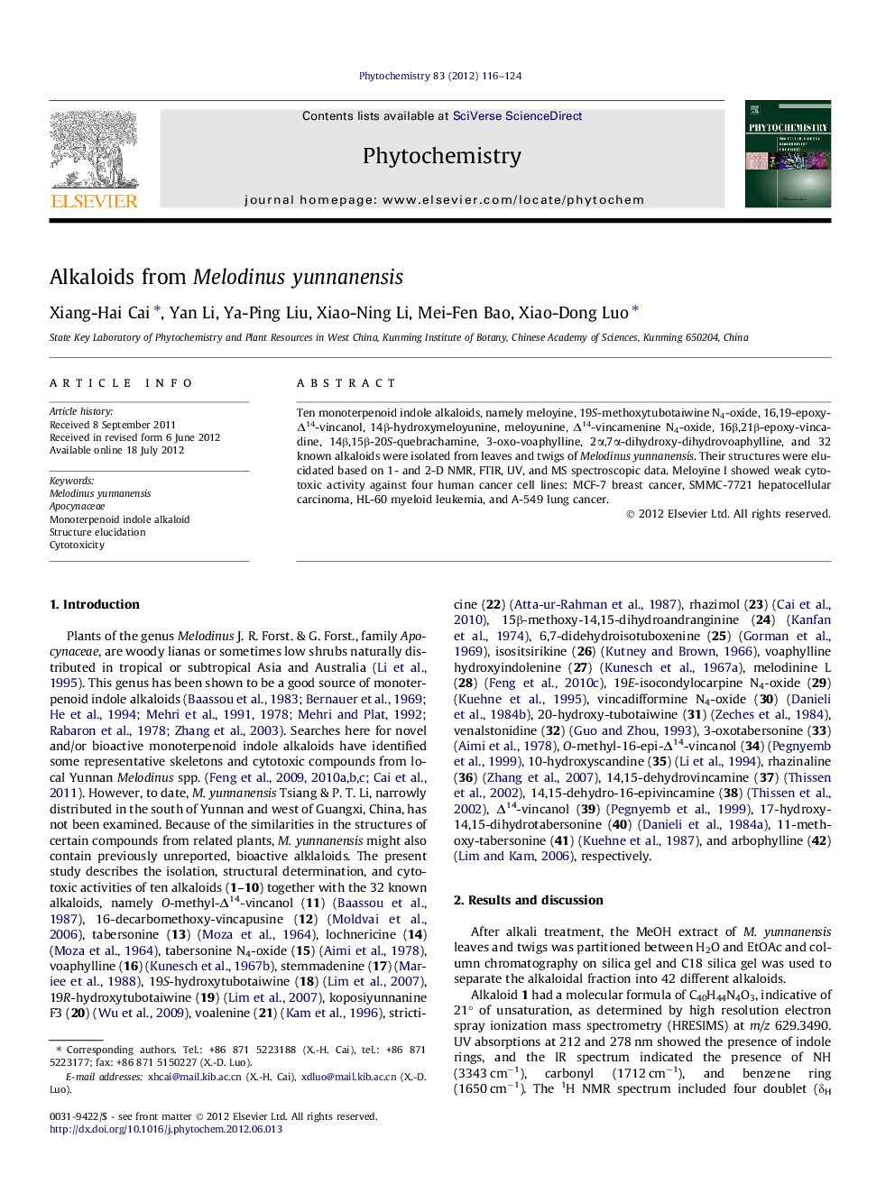 Alkaloids from Melodinus yunnanensis