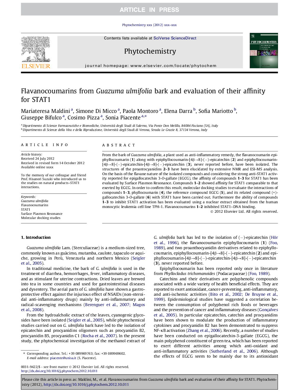 Flavanocoumarins from Guazuma ulmifolia bark and evaluation of their affinity for STAT1