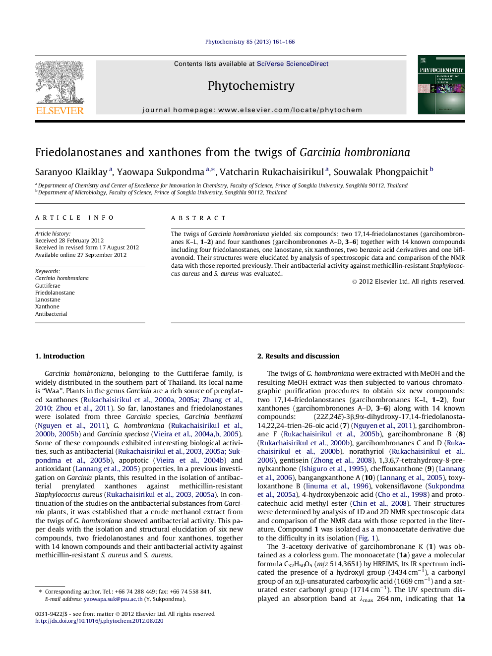 Friedolanostanes and xanthones from the twigs of Garcinia hombroniana