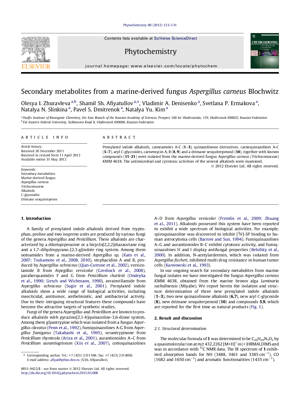 Secondary metabolites from a marine-derived fungus Aspergillus carneus Blochwitz