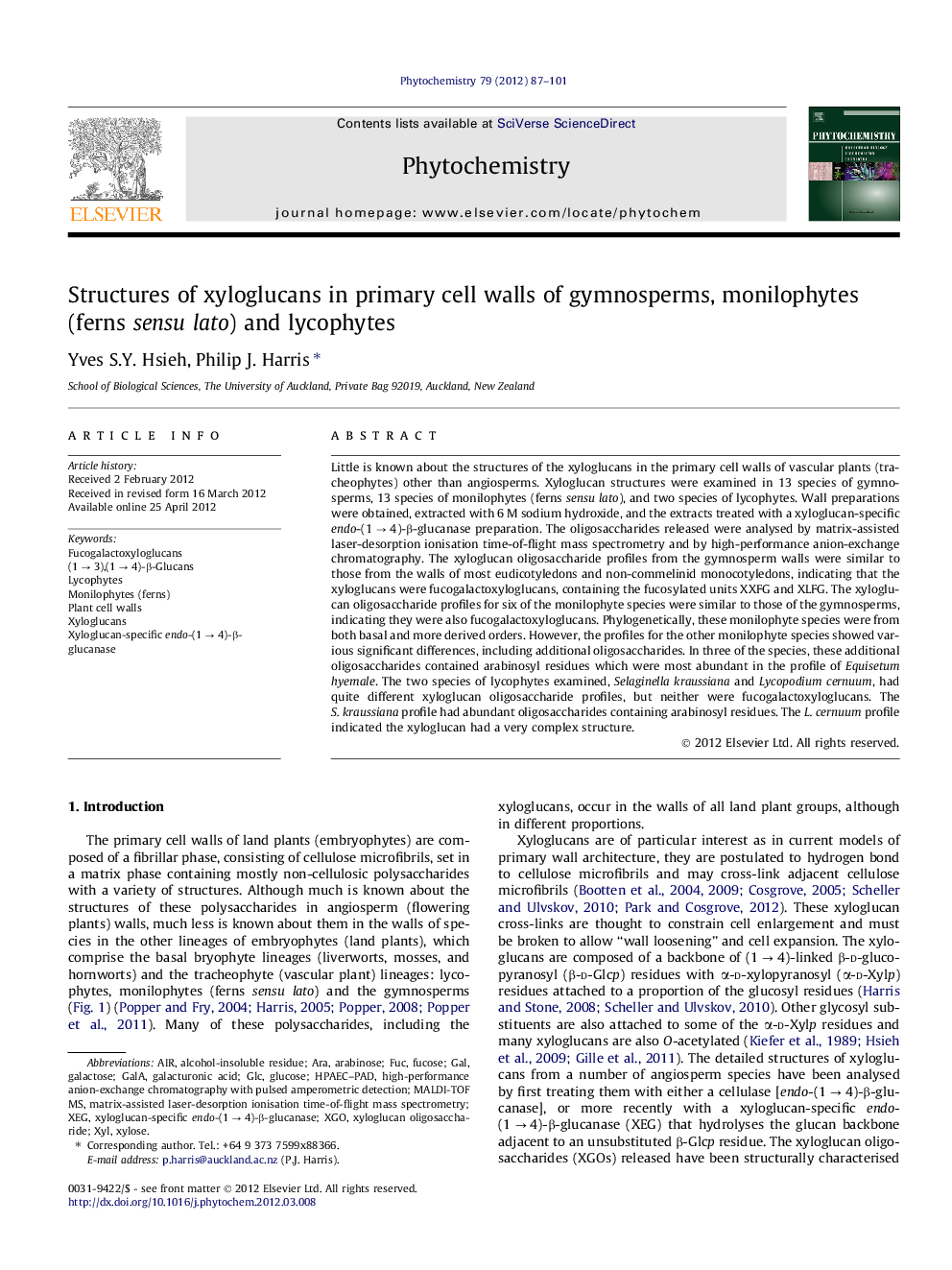 Structures of xyloglucans in primary cell walls of gymnosperms, monilophytes (ferns sensu lato) and lycophytes