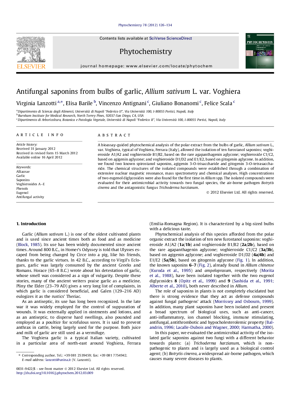 Antifungal saponins from bulbs of garlic, Allium sativum L. var. Voghiera