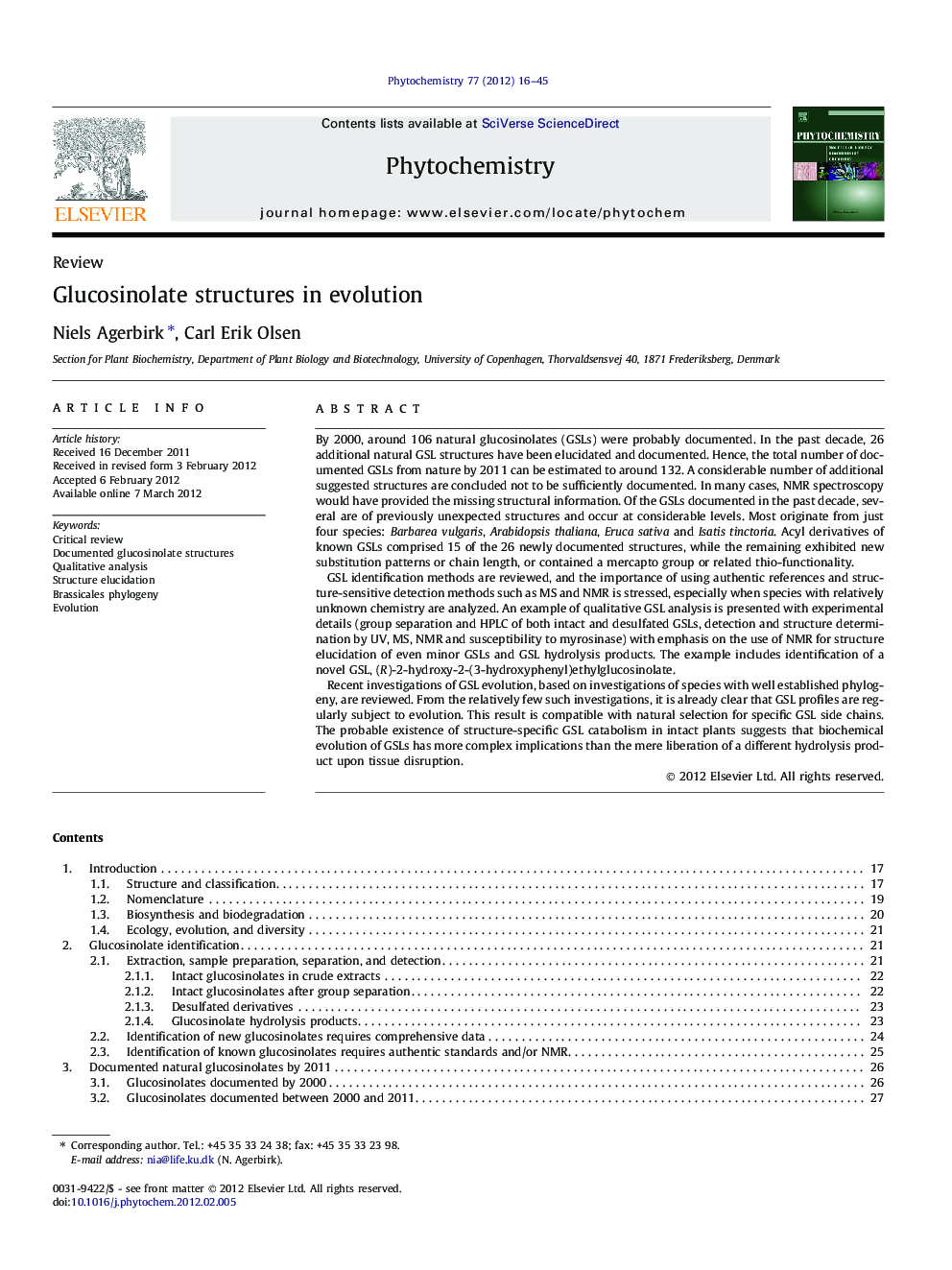 Glucosinolate structures in evolution