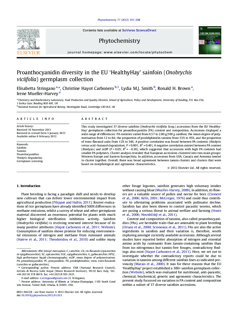 Proanthocyanidin diversity in the EU 'HealthyHay' sainfoin (Onobrychis viciifolia) germplasm collection