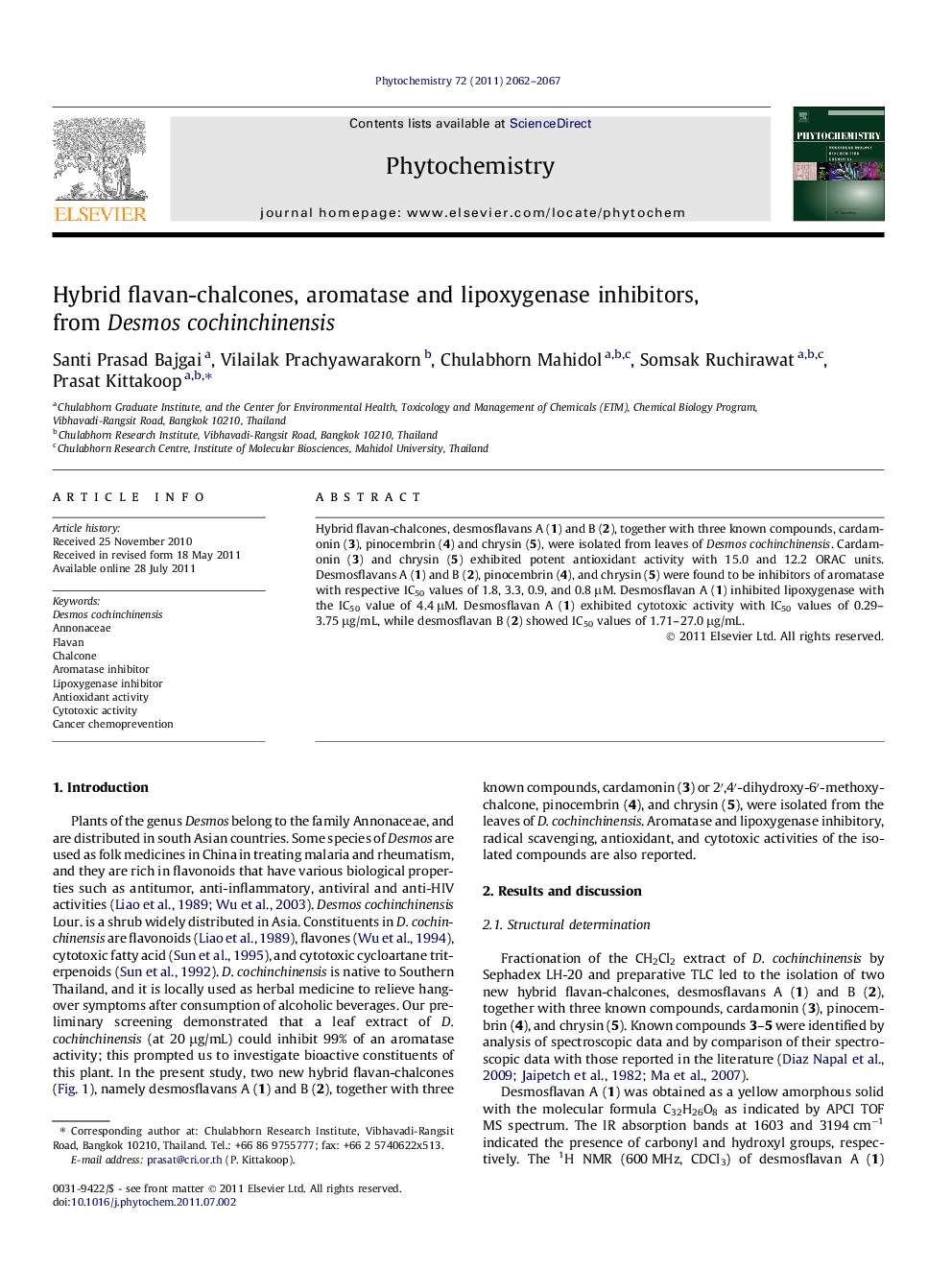 Hybrid flavan-chalcones, aromatase and lipoxygenase inhibitors, from Desmos cochinchinensis