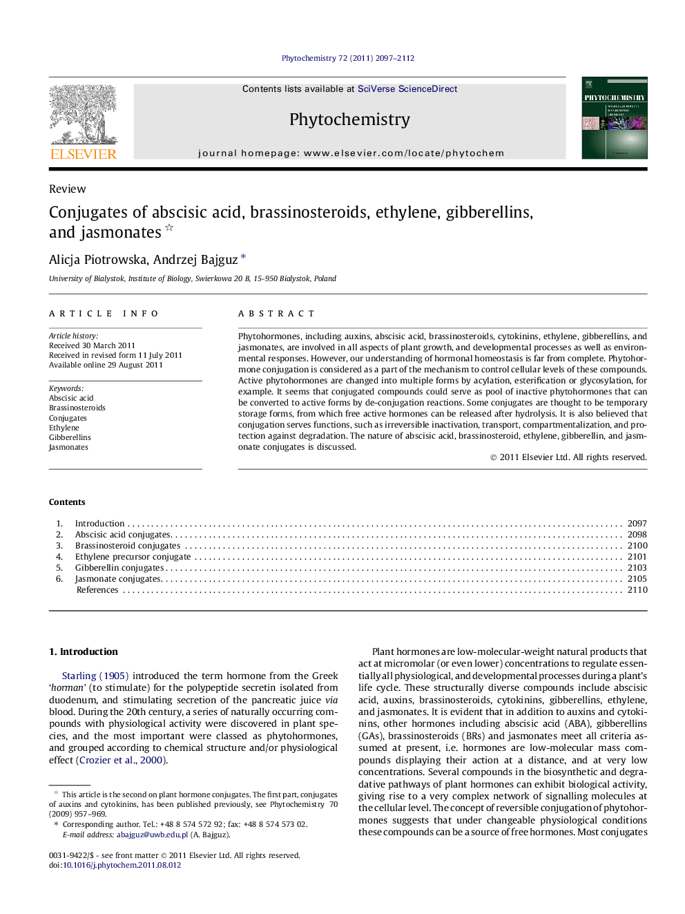 Conjugates of abscisic acid, brassinosteroids, ethylene, gibberellins, and jasmonates