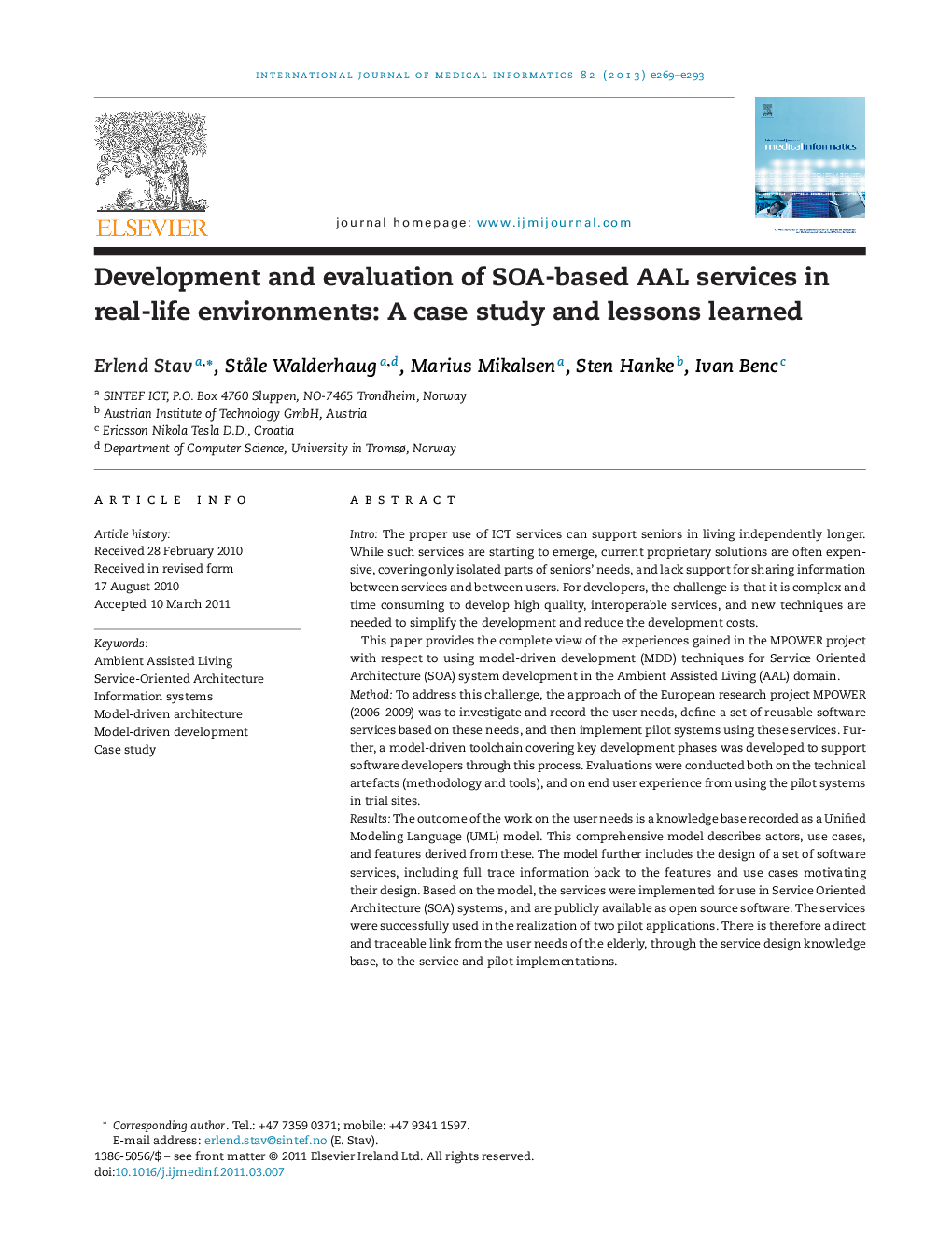 Development and evaluation of SOA-based AAL services in real-life environments: A case study and lessons learned