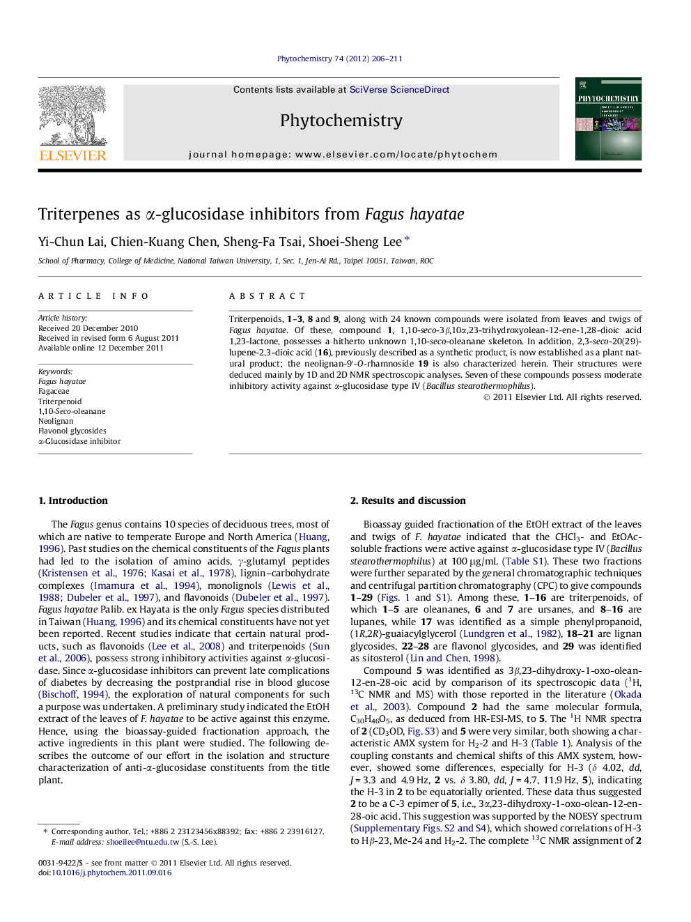Triterpenes as Î±-glucosidase inhibitors from Fagus hayatae