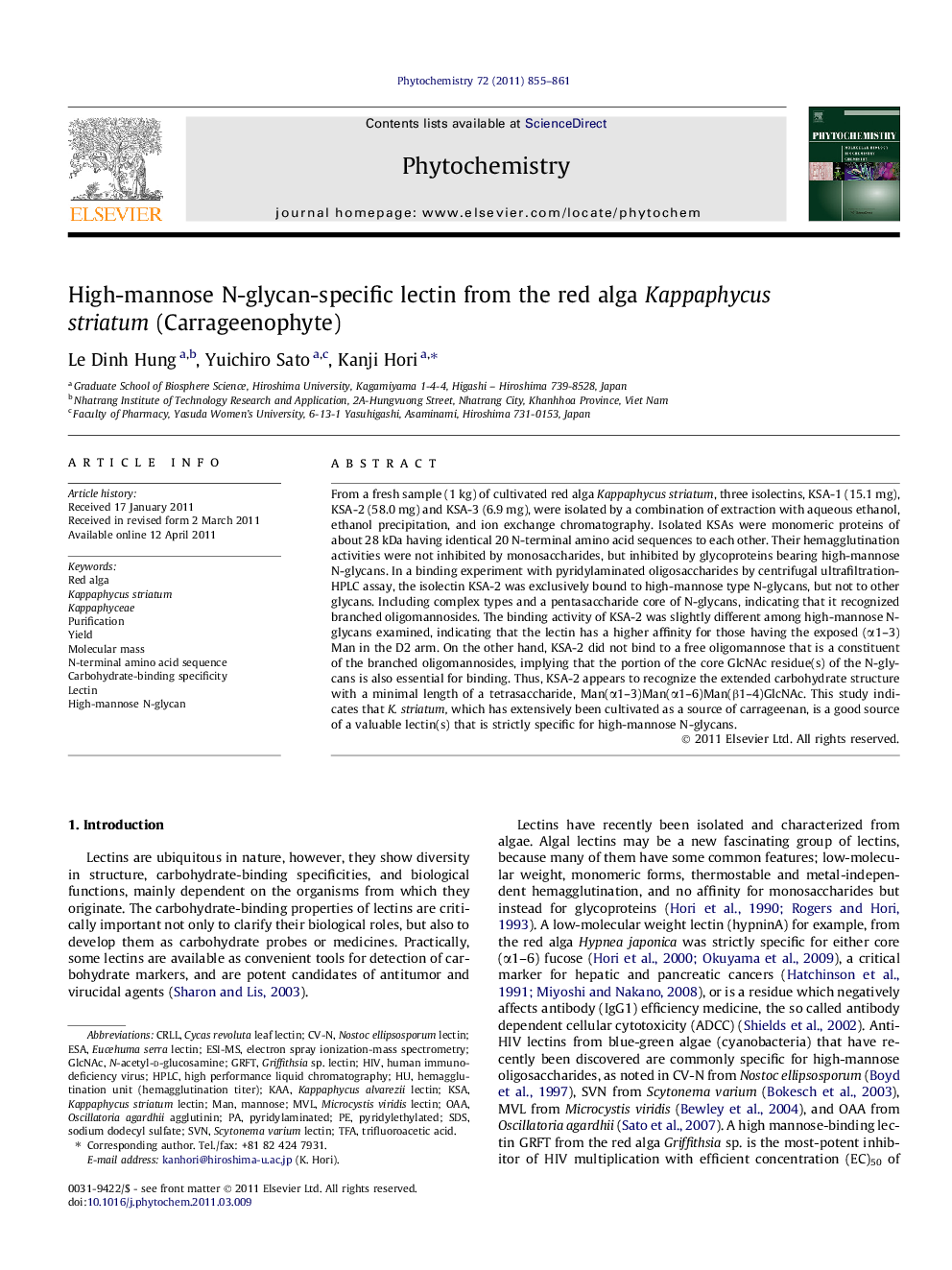 High-mannose N-glycan-specific lectin from the red alga Kappaphycus striatum (Carrageenophyte)