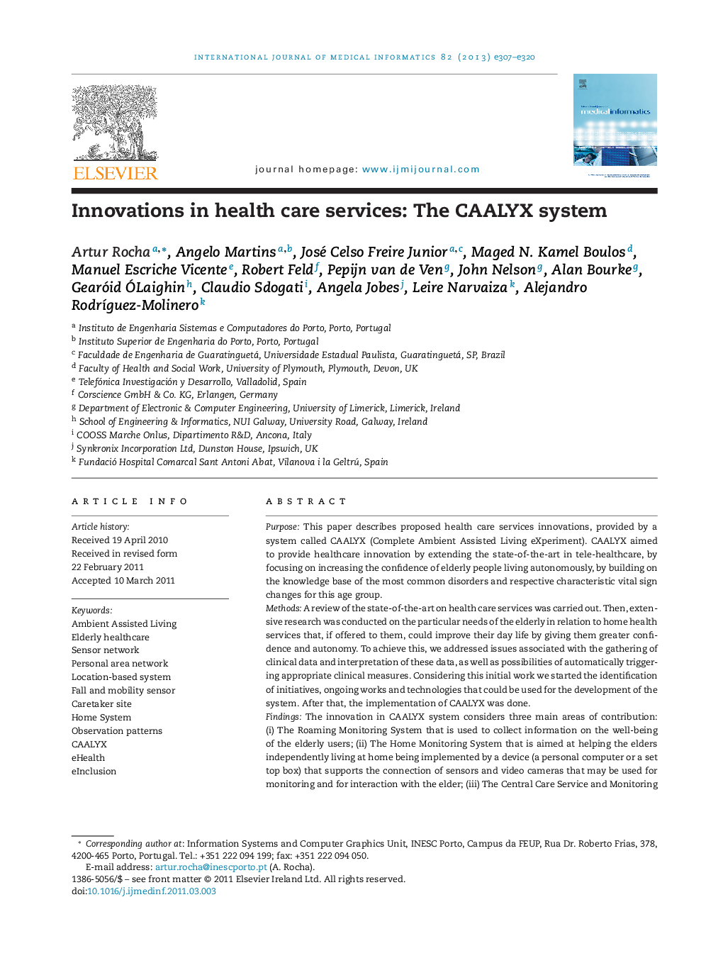 Innovations in health care services: The CAALYX system