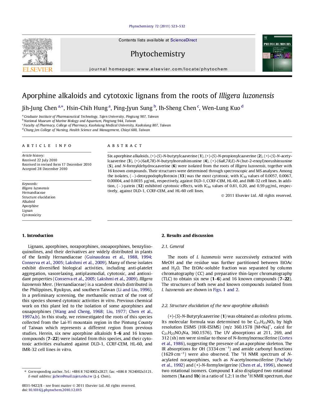 Aporphine alkaloids and cytotoxic lignans from the roots of Illigera luzonensis