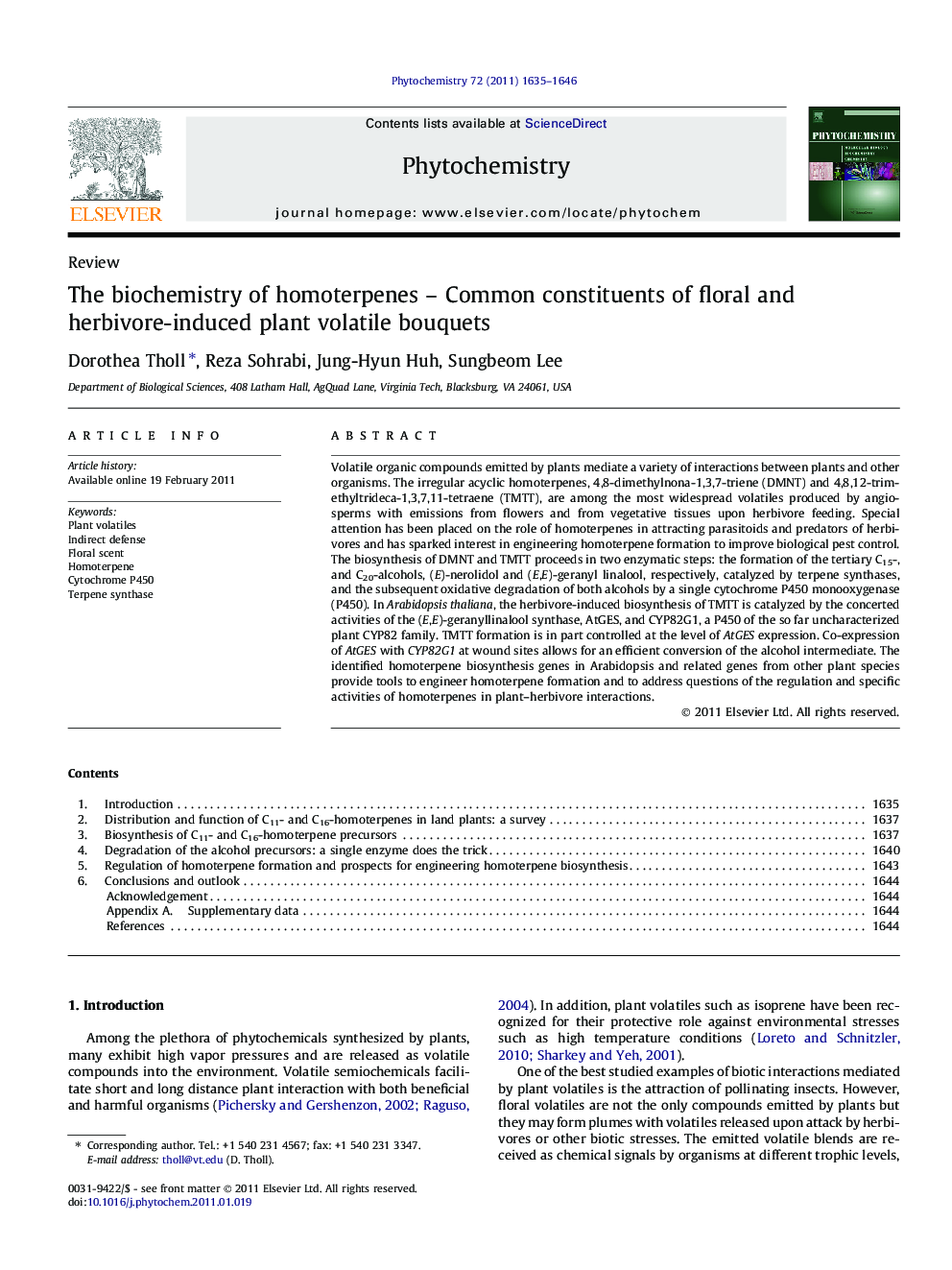 The biochemistry of homoterpenes - Common constituents of floral and herbivore-induced plant volatile bouquets