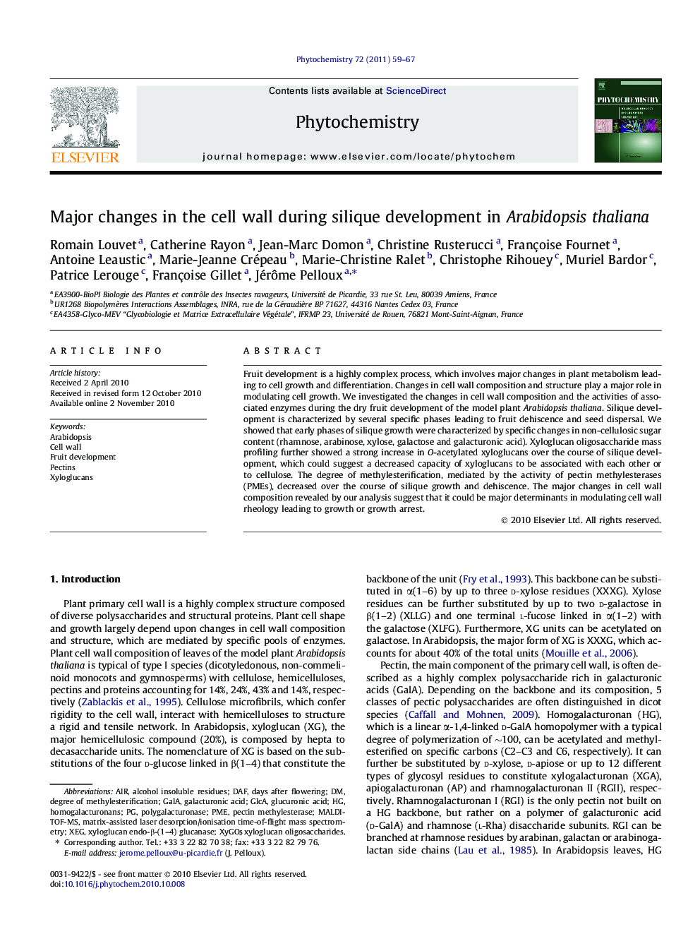 Major changes in the cell wall during silique development in Arabidopsis thaliana