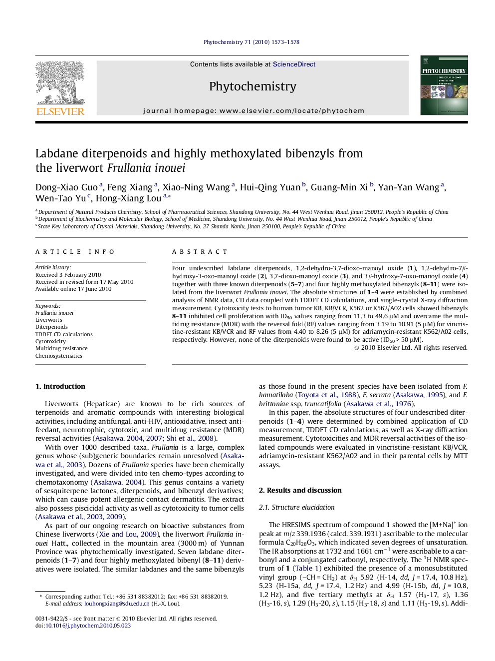 Labdane diterpenoids and highly methoxylated bibenzyls from the liverwort Frullania inouei