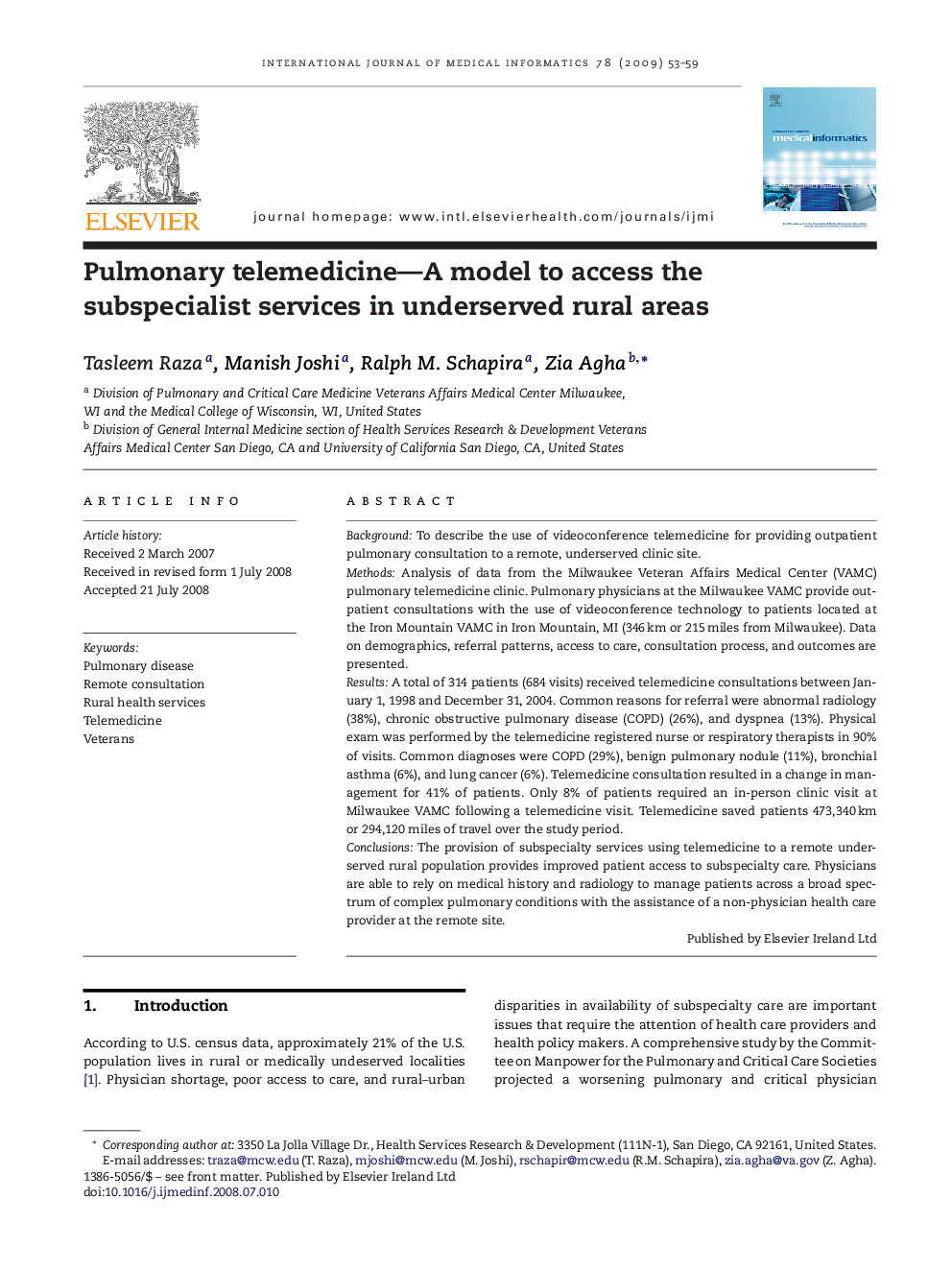عکس صفحه اول مقاله: Pulmonary telemedicine—A model to access the subspecialist services in underserved rural areas Pulmonary telemedicine—A model to access the subspecialist services in underserved rural areas