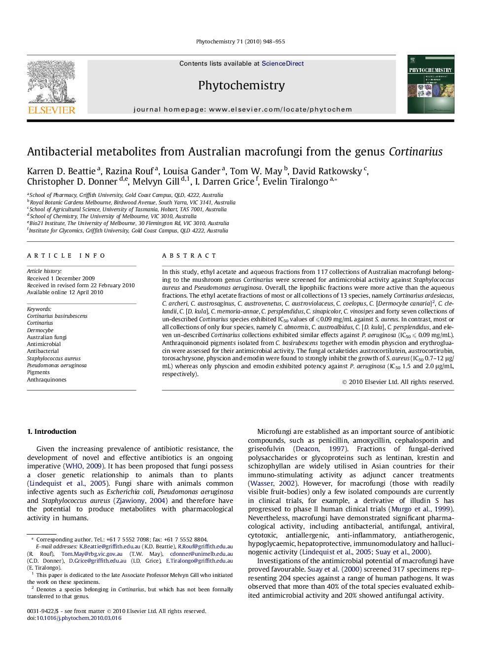 Antibacterial metabolites from Australian macrofungi from the genus Cortinarius