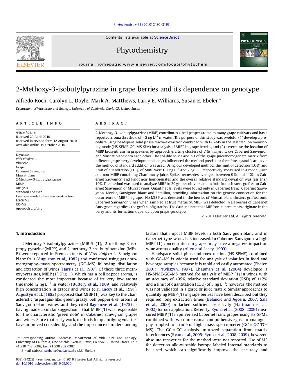 2-Methoxy-3-isobutylpyrazine in grape berries and its dependence on genotype